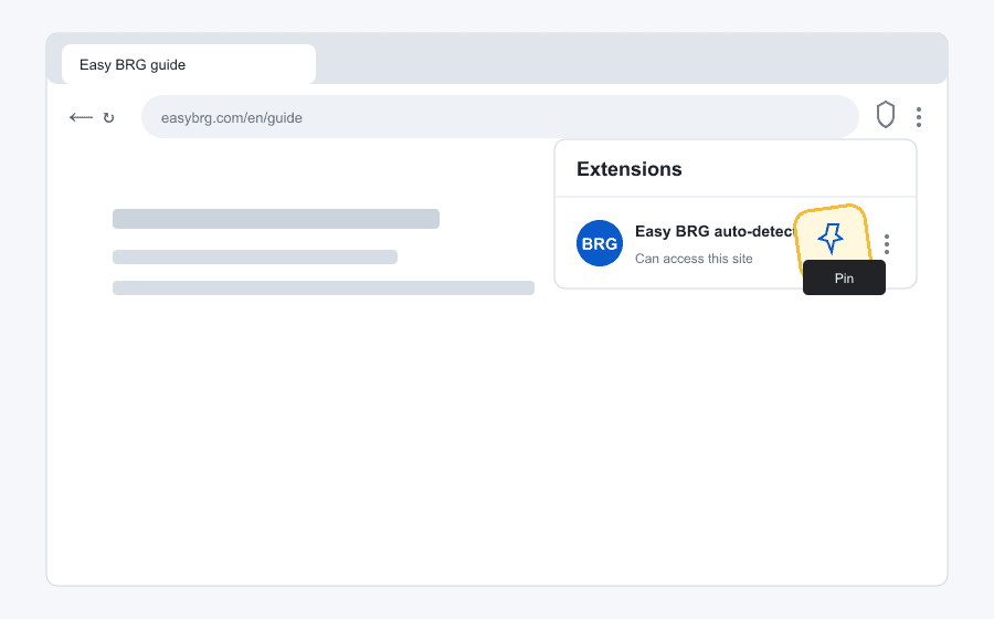 Pin button next to Easy BRG in the Chrome extensions menu